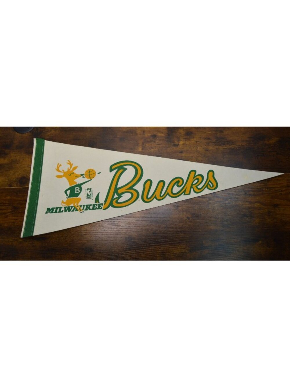 Vintage Milwaukee Bucks NBA Felt Pennant With Retro Mascot & Logo 29.5 inches